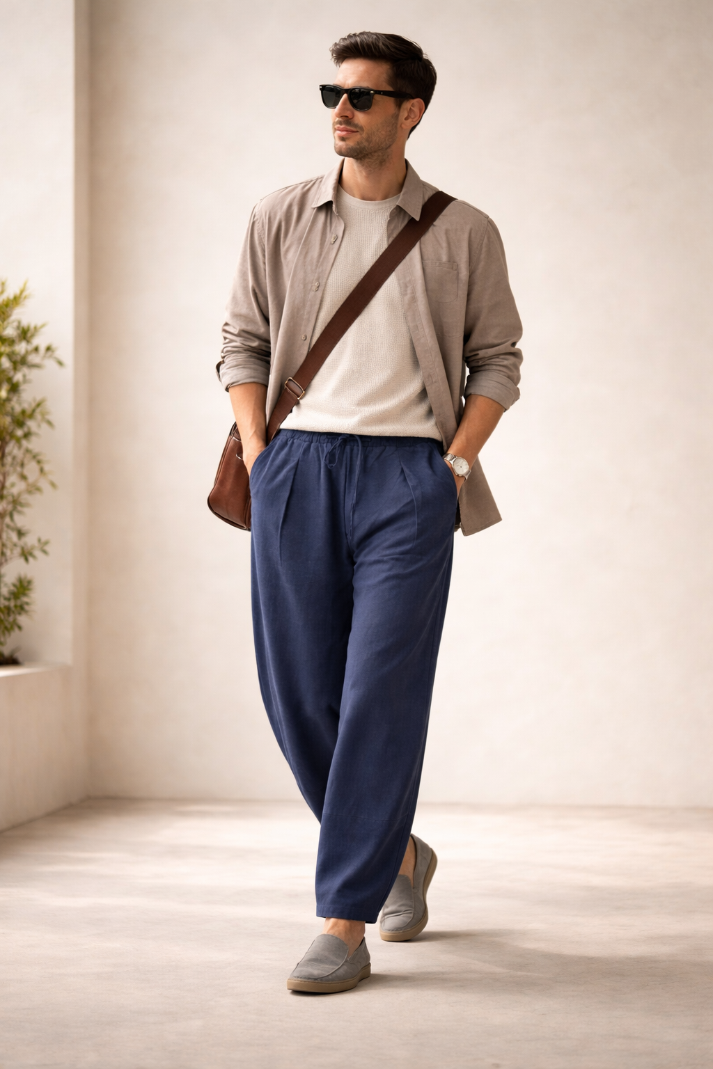 Men’s Home Lounge Pants with Drawstring Waist and Wide Leg
