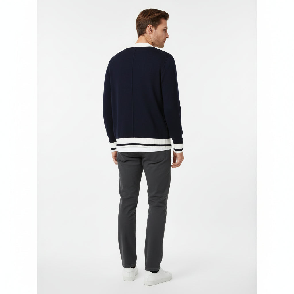 Retro Knit Contrast Cardigan – Button Front Sweater