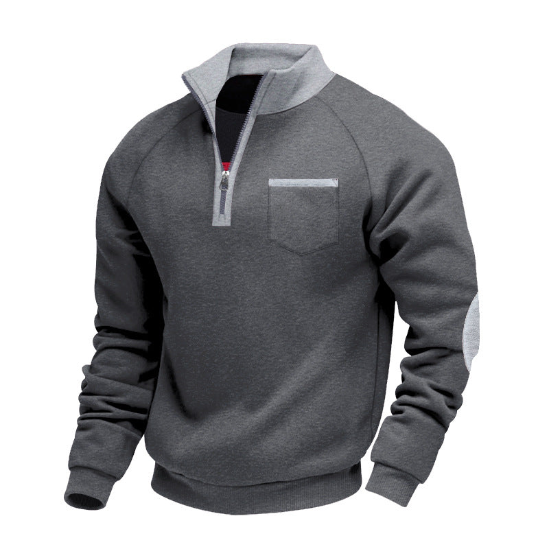 Men’s Quarter Zip Long Sleeve Pullover with Patched Elbows