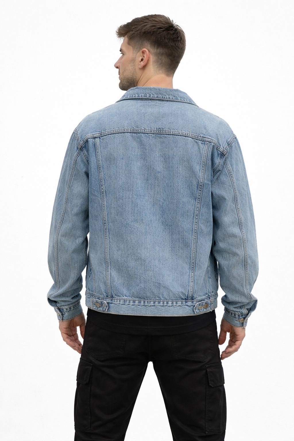 Men’s Button Front Blue Denim Jacket for Street Wear