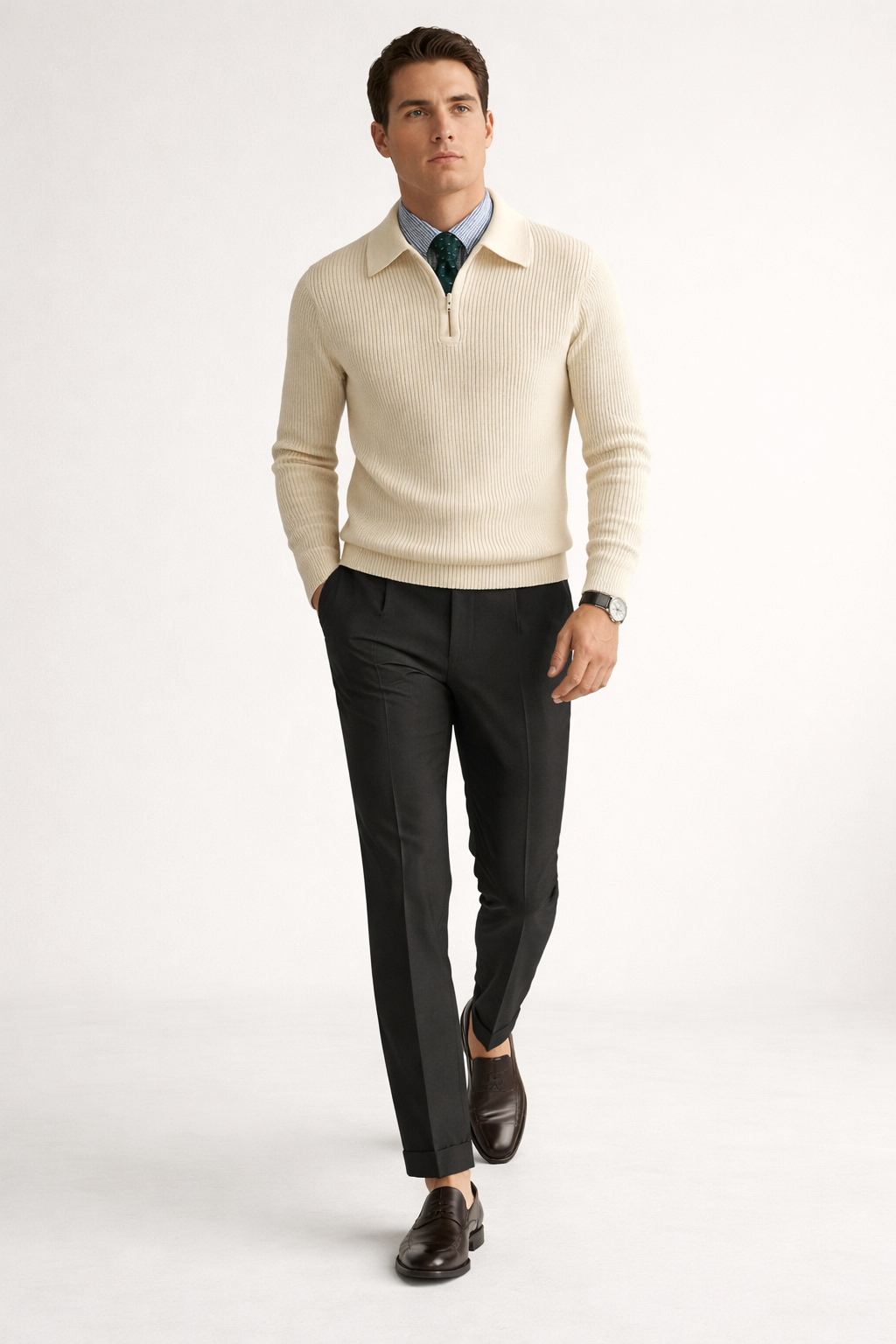 Men’s Ribbed Zip Collar Knit Shirt
