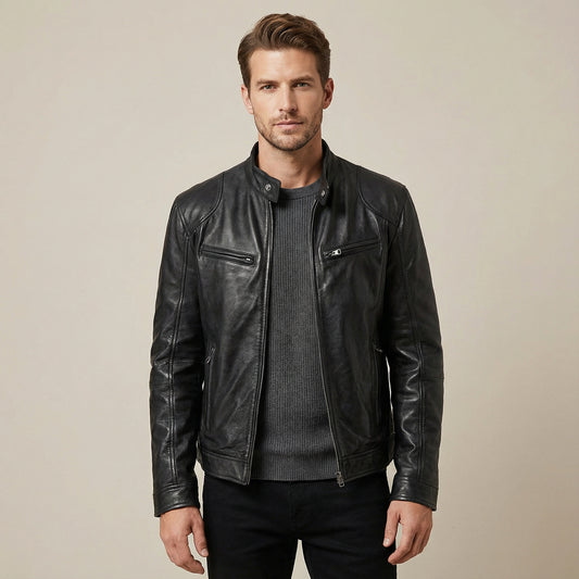 Men’s Black Coated Textile Zip Jacket