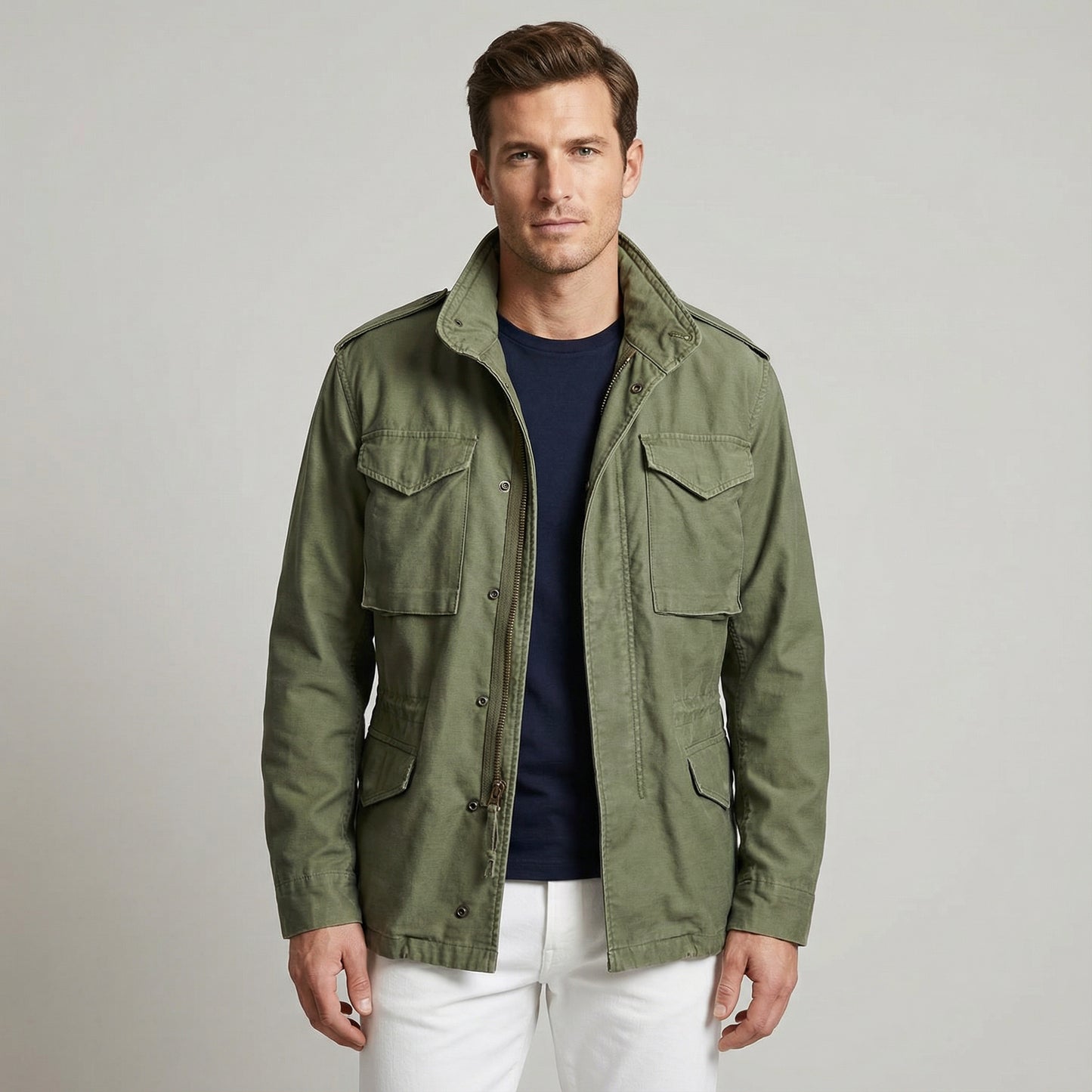 Men’s Field Style Coated Textile Jacket with Multi Pocket Design