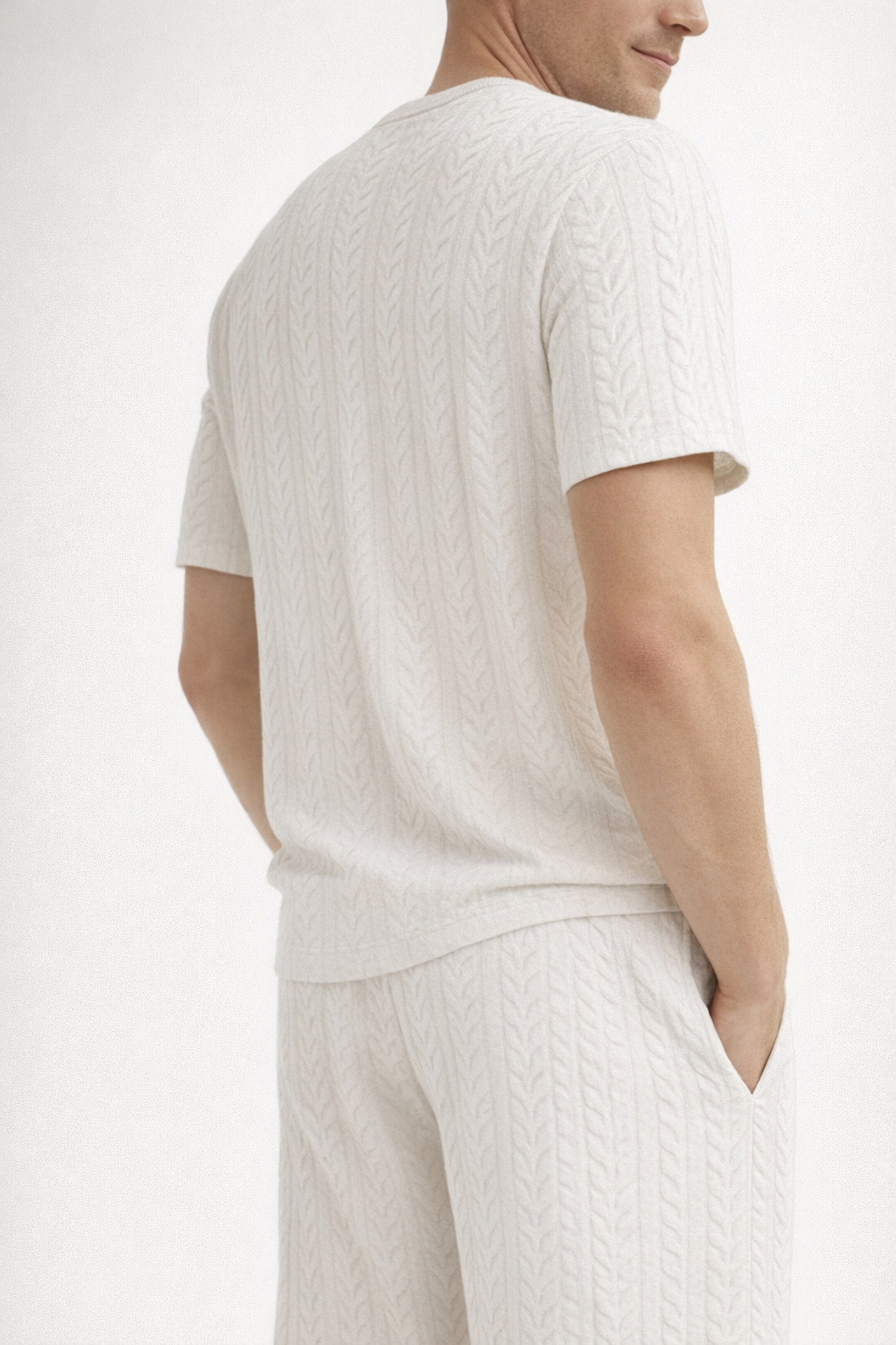 Cable Knit Textured T-Shirt and Drawstring Shorts Set