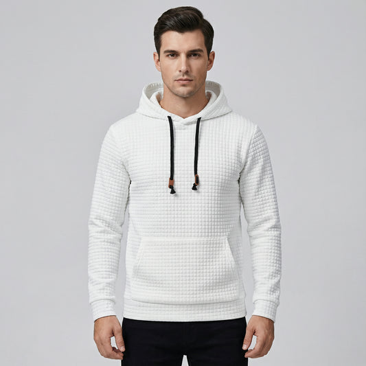 Men’s Long Sleeve Textured Hooded Knit Top With Drawstrings