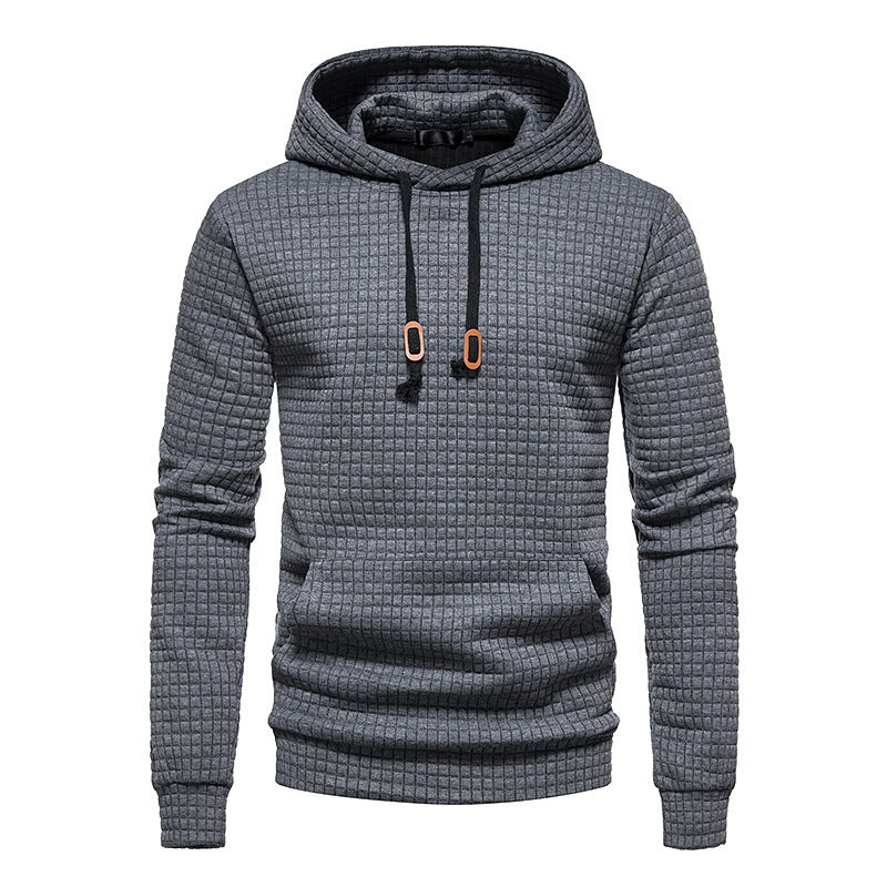 Men’s Long Sleeve Textured Hooded Knit Top With Drawstrings