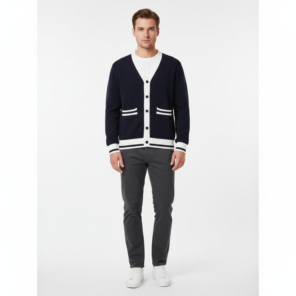 Retro Knit Contrast Cardigan – Button Front Sweater