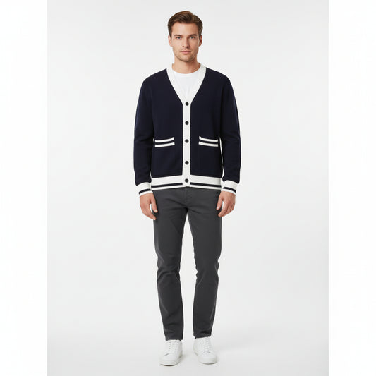 Retro Knit Contrast Cardigan – Button Front Sweater