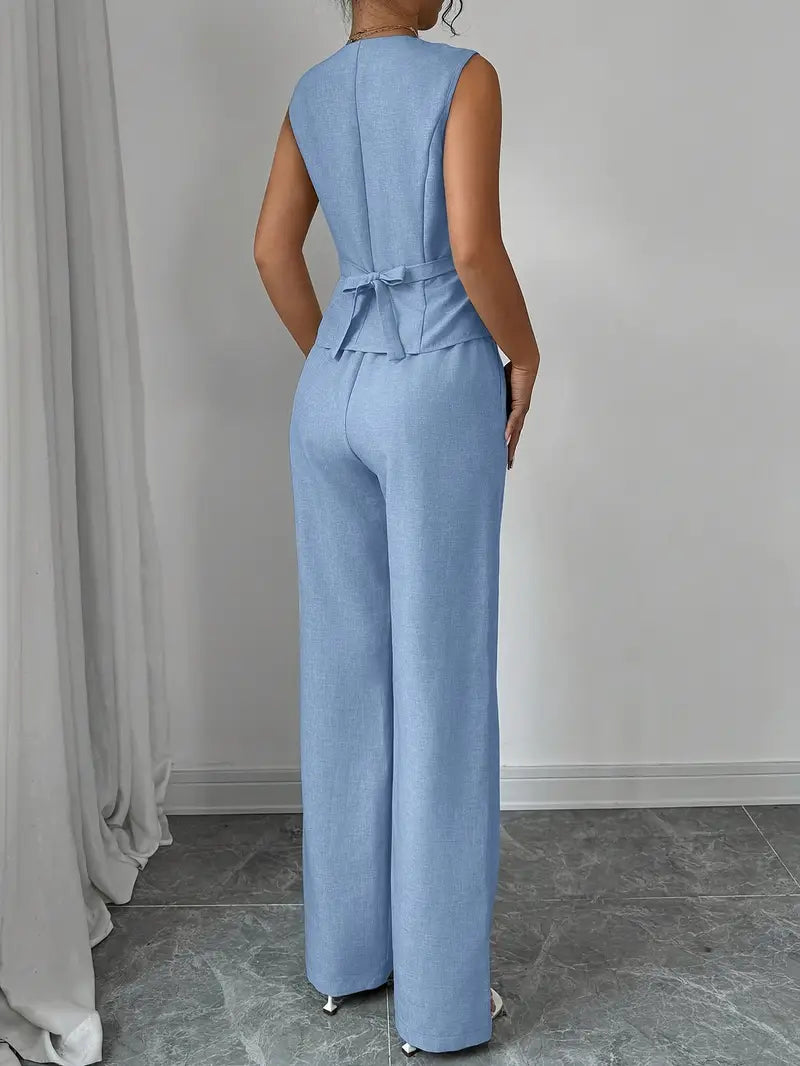 Sleeveless Vest and Wide Leg Trousers Set for Women