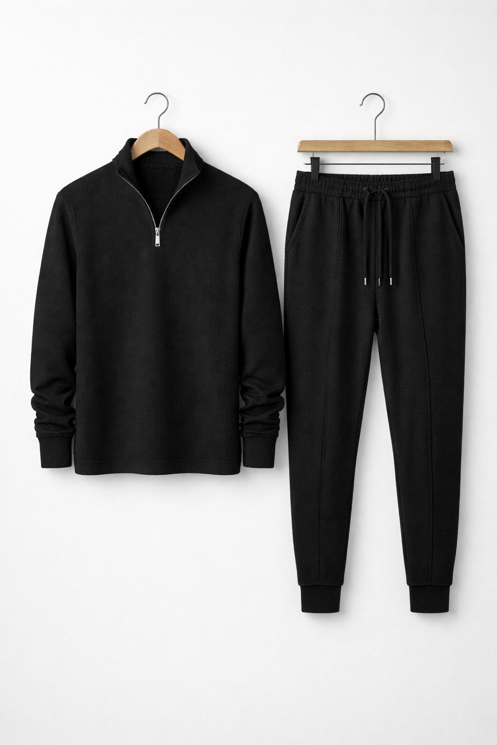 Textured Zip Collar Top and Tapered Trousers Set