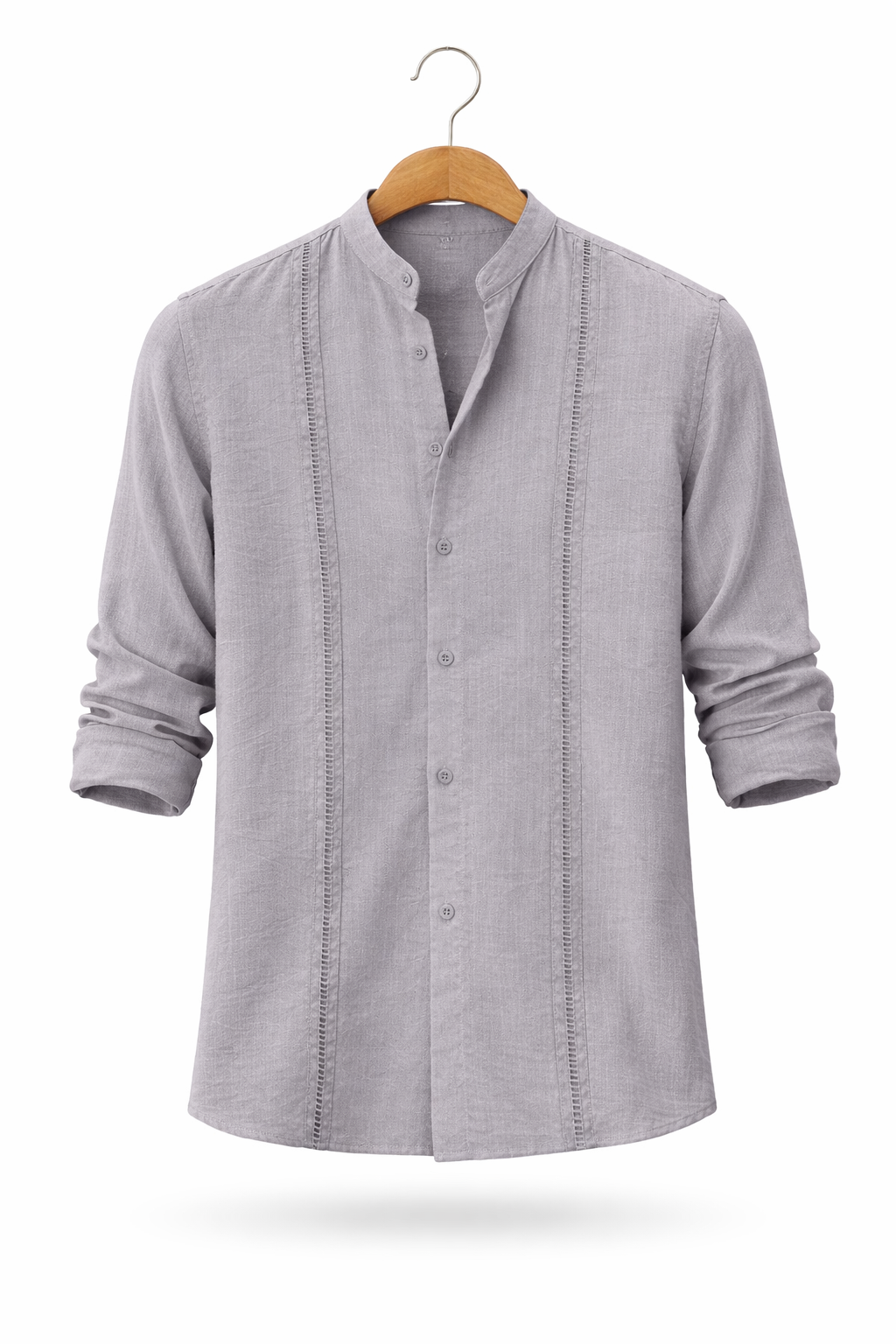 Textured Mandarin Collar Button Shirt