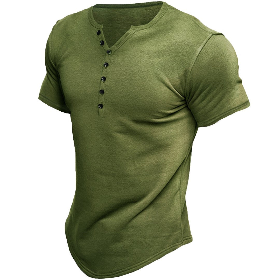 Men’s Short Sleeve Henley Shirt With Button Placket