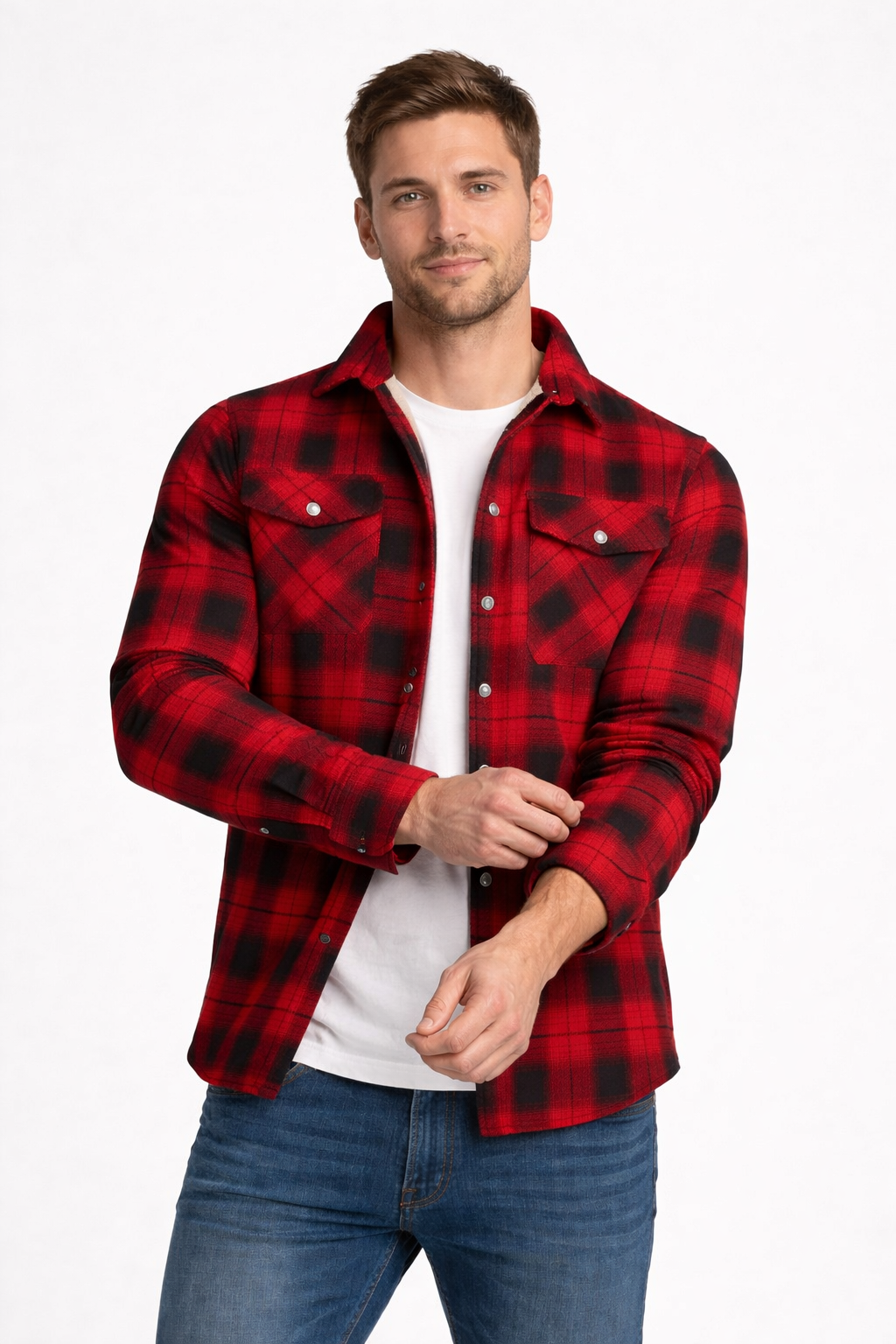 Plaid Lined Button Shirt Jacket