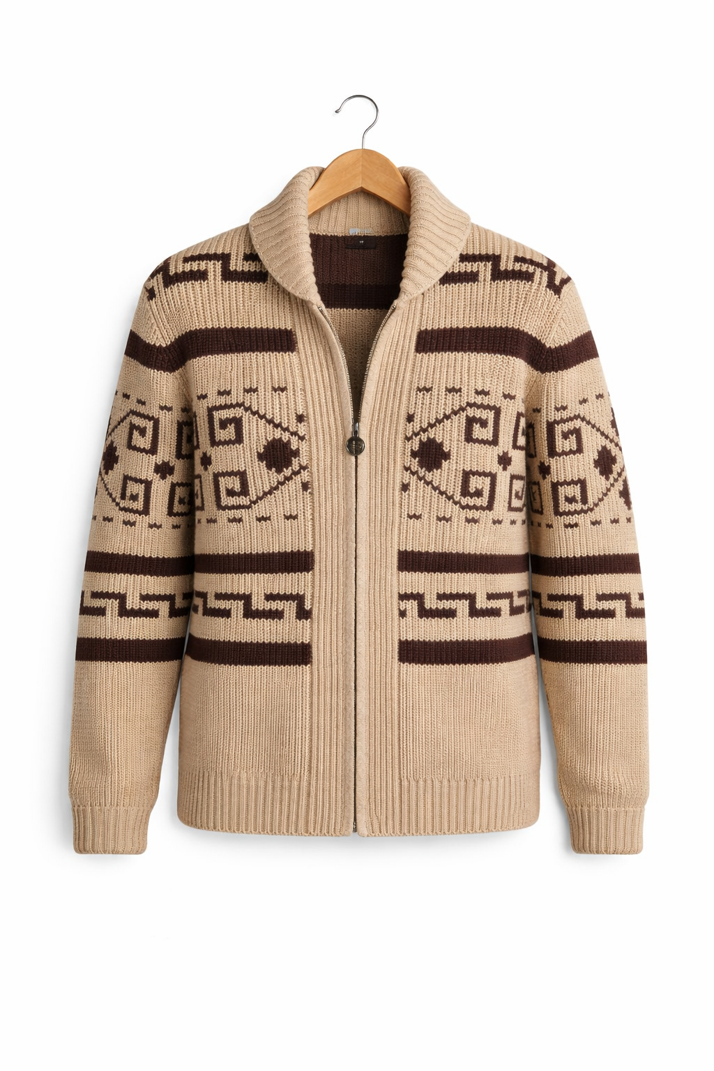 Men’s Pattern Knit Zip Cardigan Sweater with Textured Yarn Design