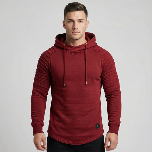 Men’s Long Sleeve Hooded Knit Top With Ribbed Sleeve Panels