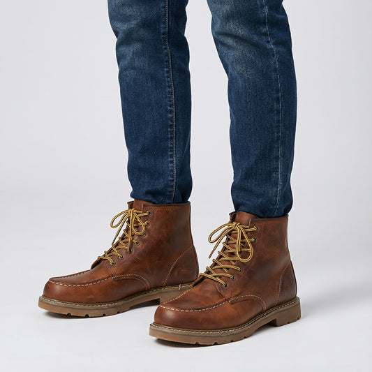 Men’s Lace-Up Ankle Boots With Structured Leather Upper And Reinforced Sole Design