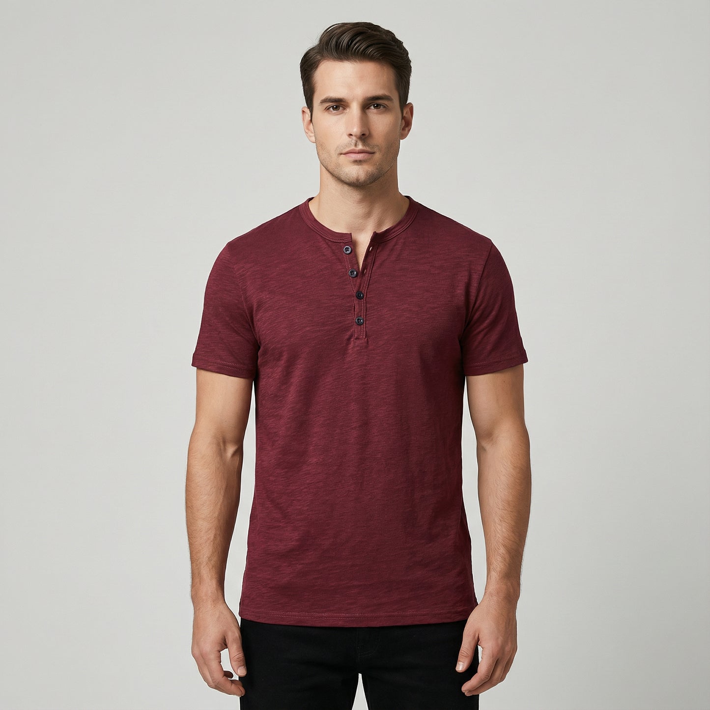 Men’s Short Sleeve Henley Shirt With Button Placket