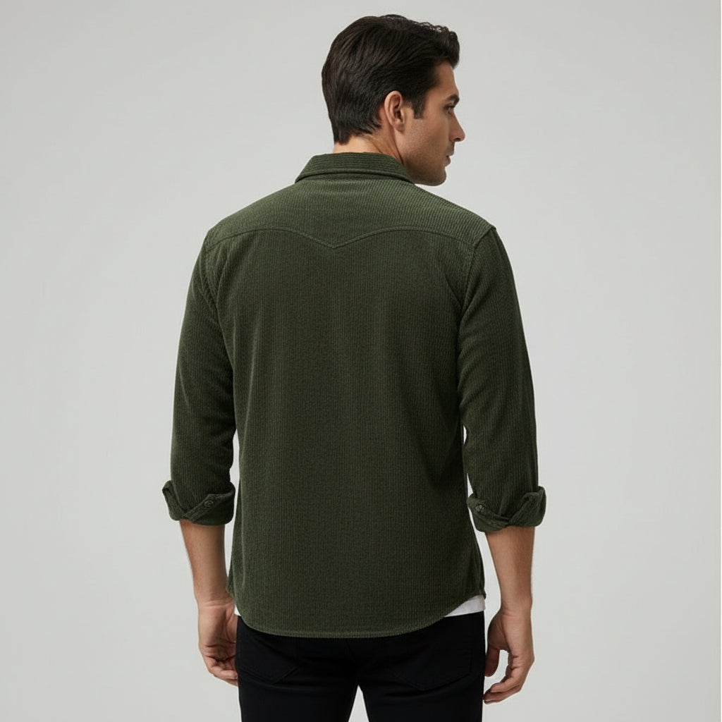 Men’s Corduroy Long Sleeve Button Up Shirt With Chest Pockets