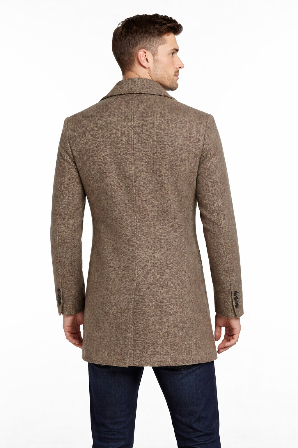 Men’s Wool Herringbone City Coat with Notched Collar
