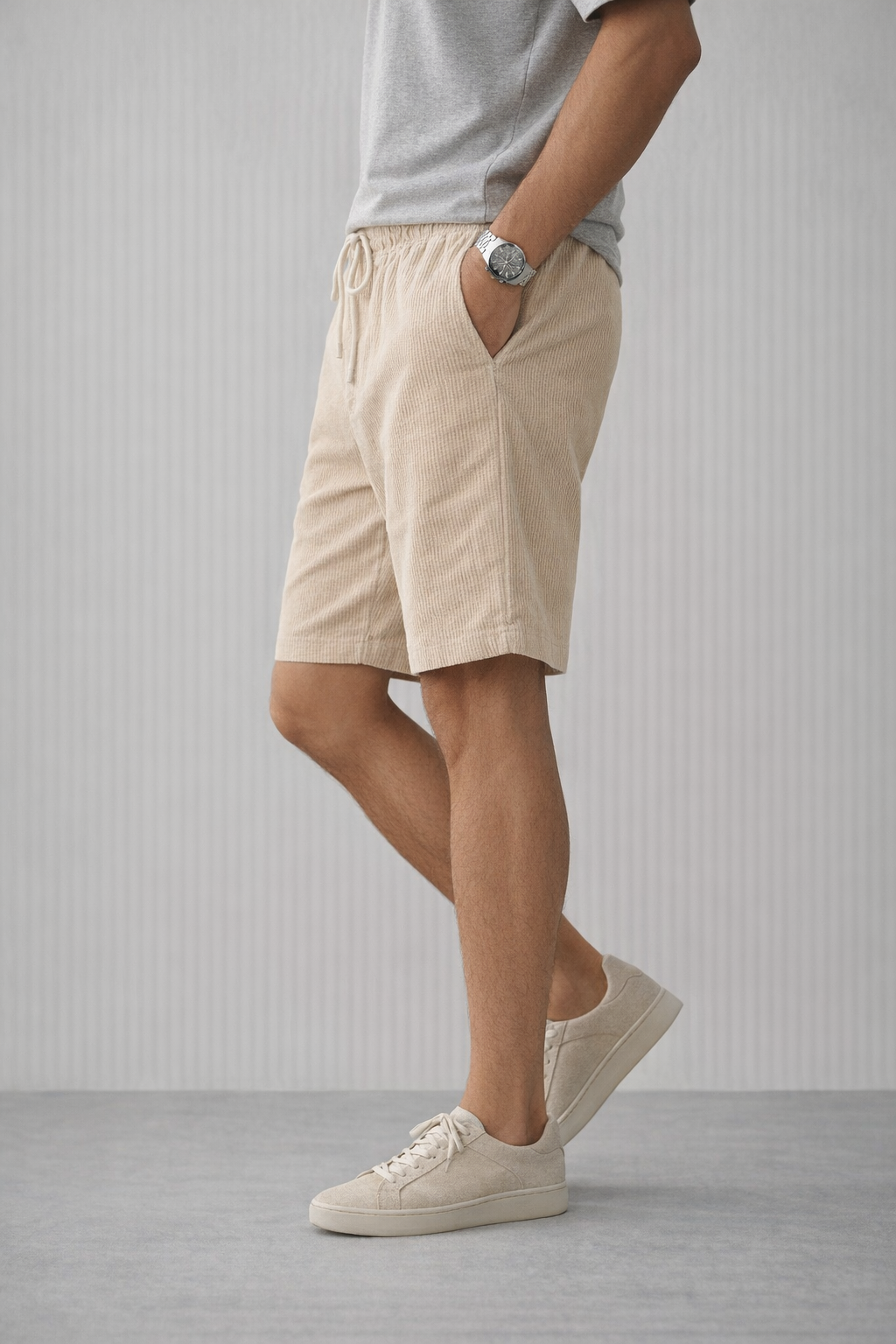 Ribbed Corduroy Drawstring Shorts
