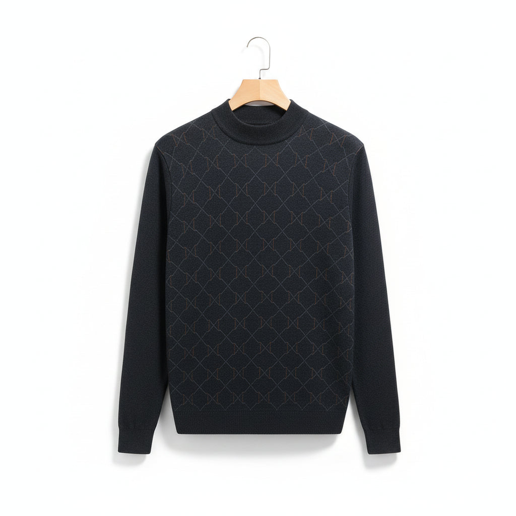 Men’s Dark Knit Long Sleeve Sweater With Geometric Pattern