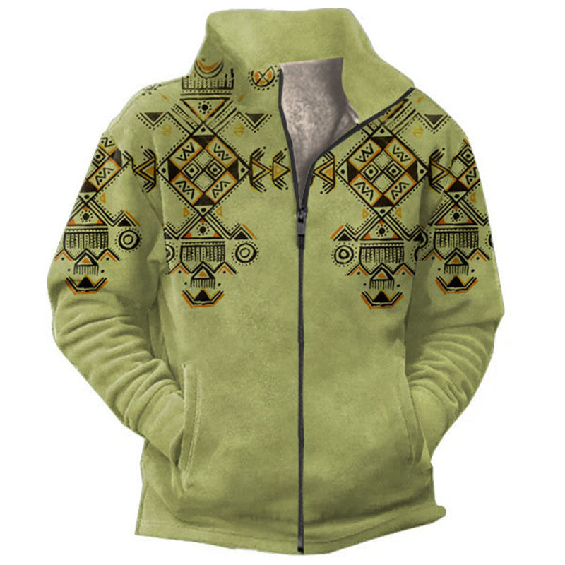 Men’s Fleece-Lined Zip Jacket With Patterned Sleeves
