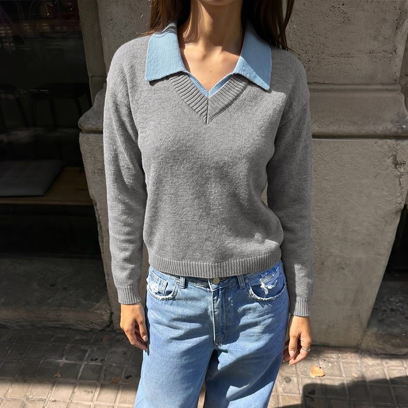 New AutumnWinter Casual Color-Block Long-Sleeved Sweater For Women