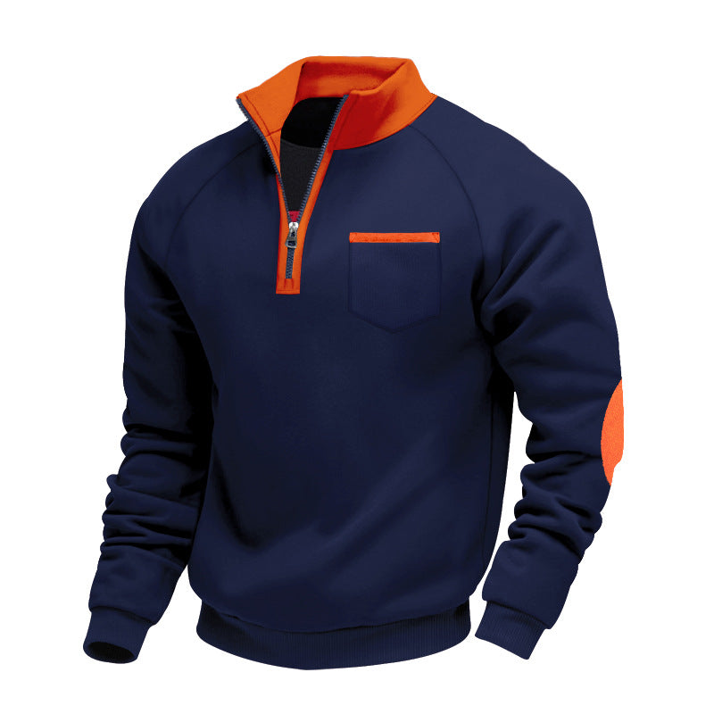 Men’s Quarter Zip Long Sleeve Pullover with Patched Elbows