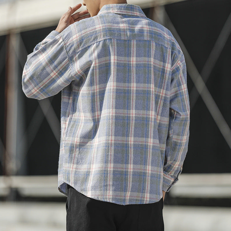 Men’s Light Plaid Long Sleeve Button Up