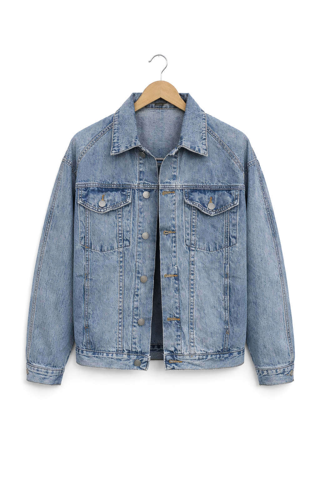 Men’s Button Front Blue Denim Jacket for Street Wear