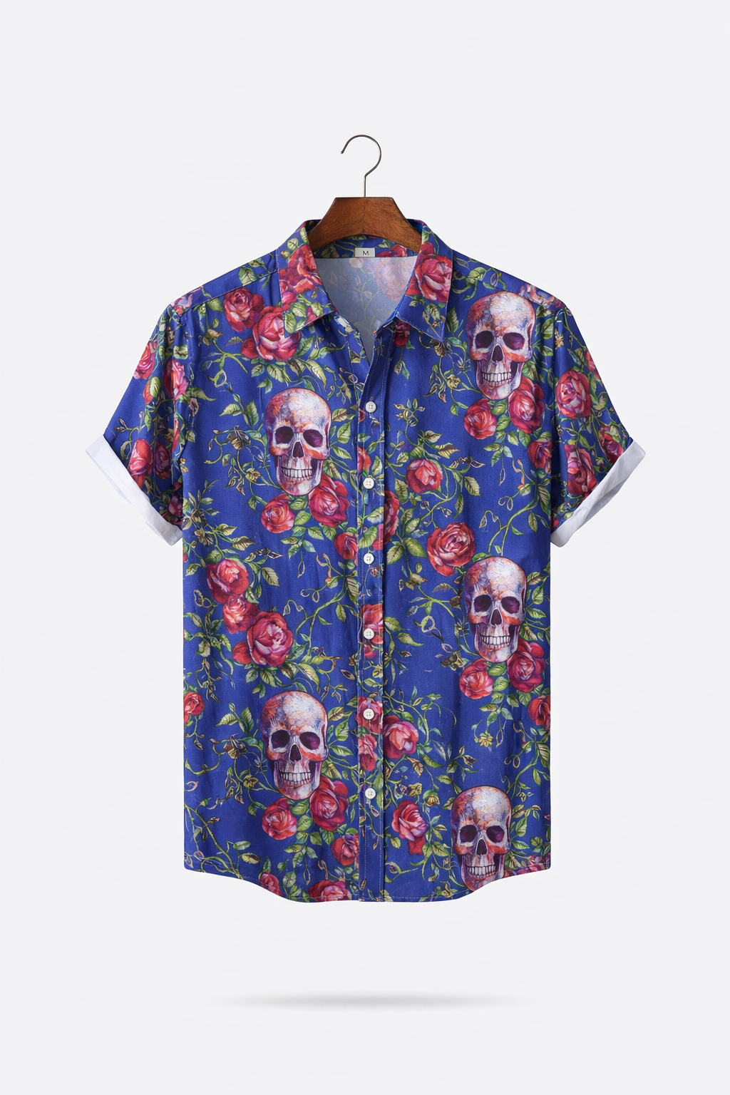 Floral Skull Print Short Sleeve Button Shirt