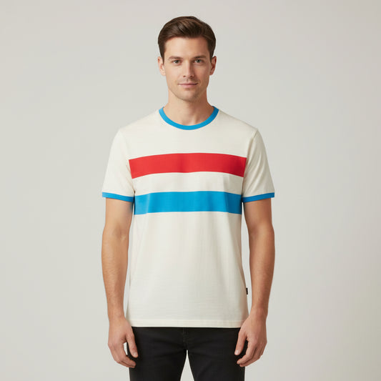 Retro Knit Stripe Tee – Short Sleeve Crew Neck
