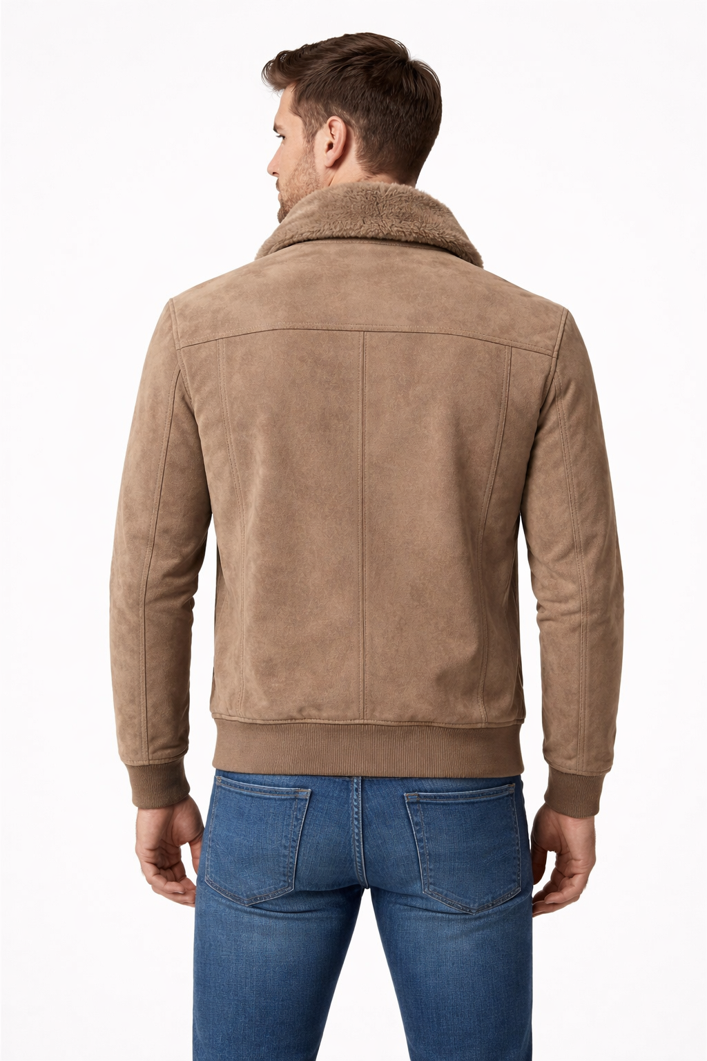 Men’s Structured Zip Front Jacket with Textured Outer Shell Faux Fur Style