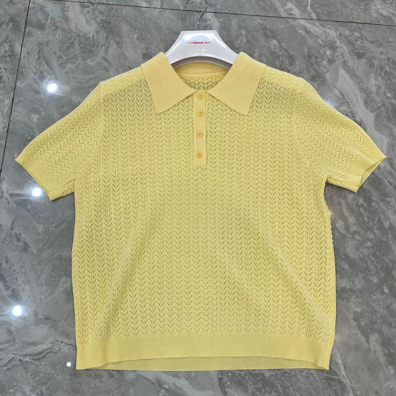 Versatile Short-sleeve Hollow-out Knit Women's Summer Casual