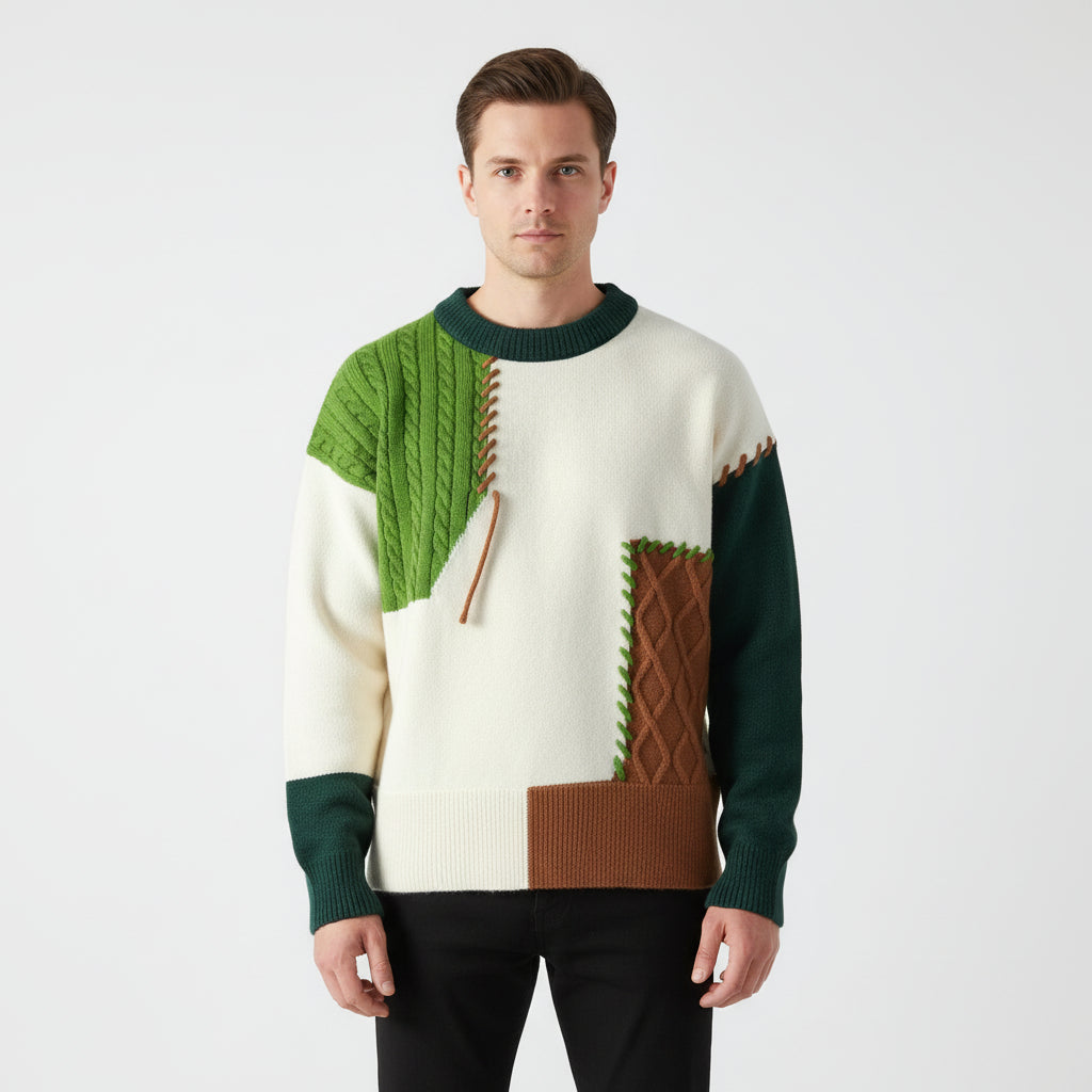 Art Panel Knit Crew Sweater