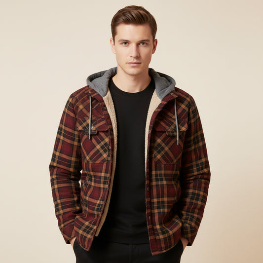 Ridge Lined Hooded Plaid Jacket