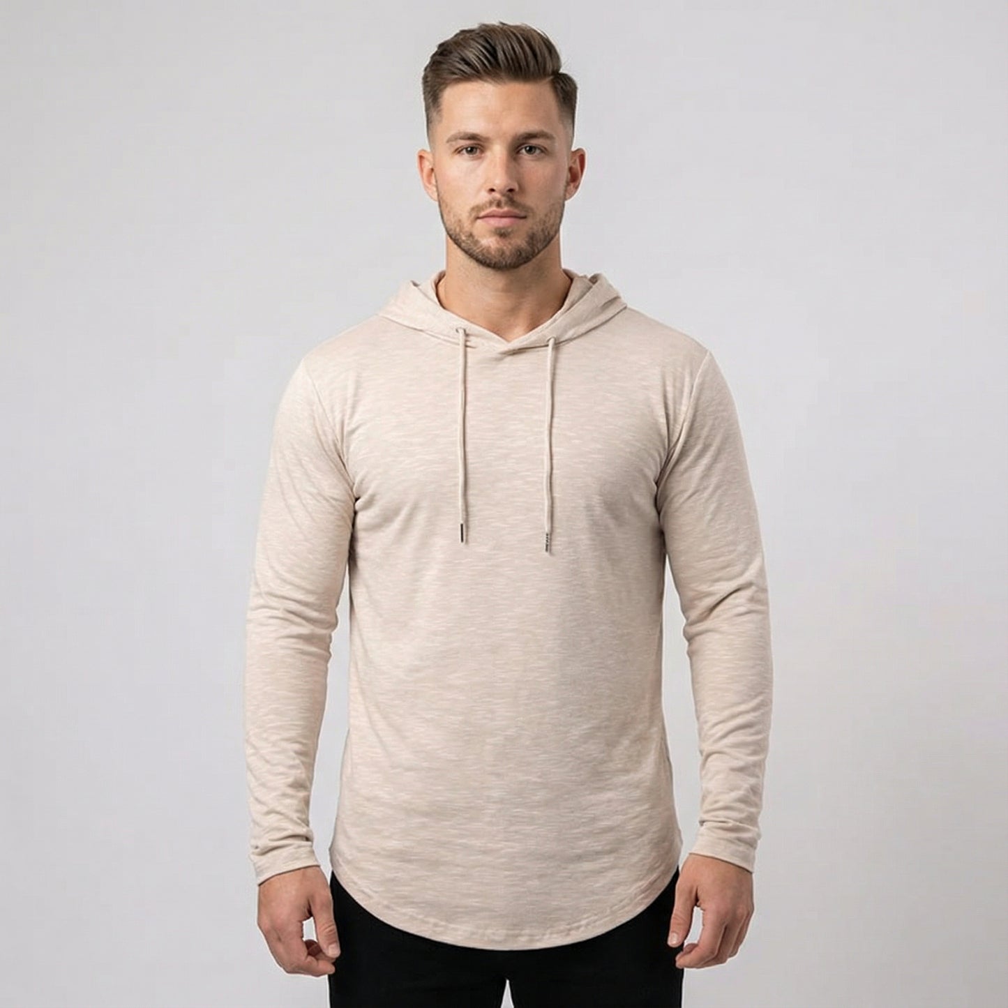 Men’s Long Sleeve Hooded Shirt With Drawstring