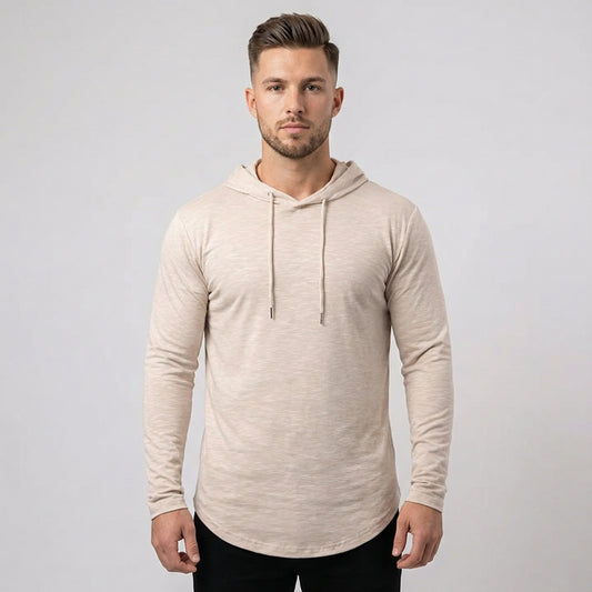 Men’s Long Sleeve Hooded Shirt With Drawstring