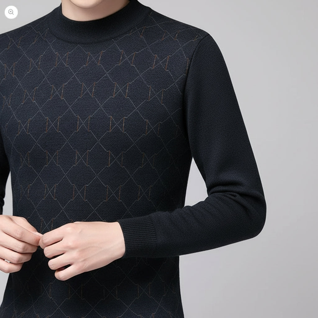 Men’s Dark Knit Long Sleeve Sweater With Geometric Pattern