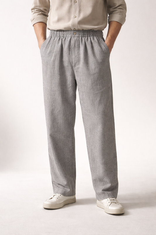 Men’s Home Lounge Pants with Elastic Waist and Cuffed Leg