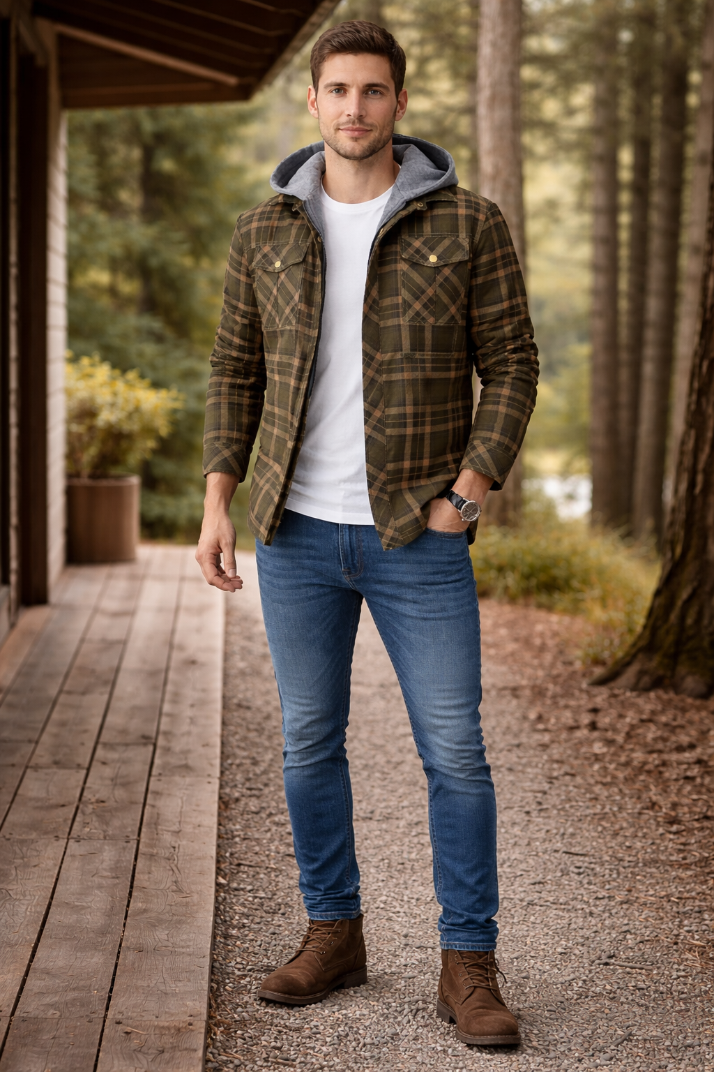 Hooded Plaid Field Jacket
