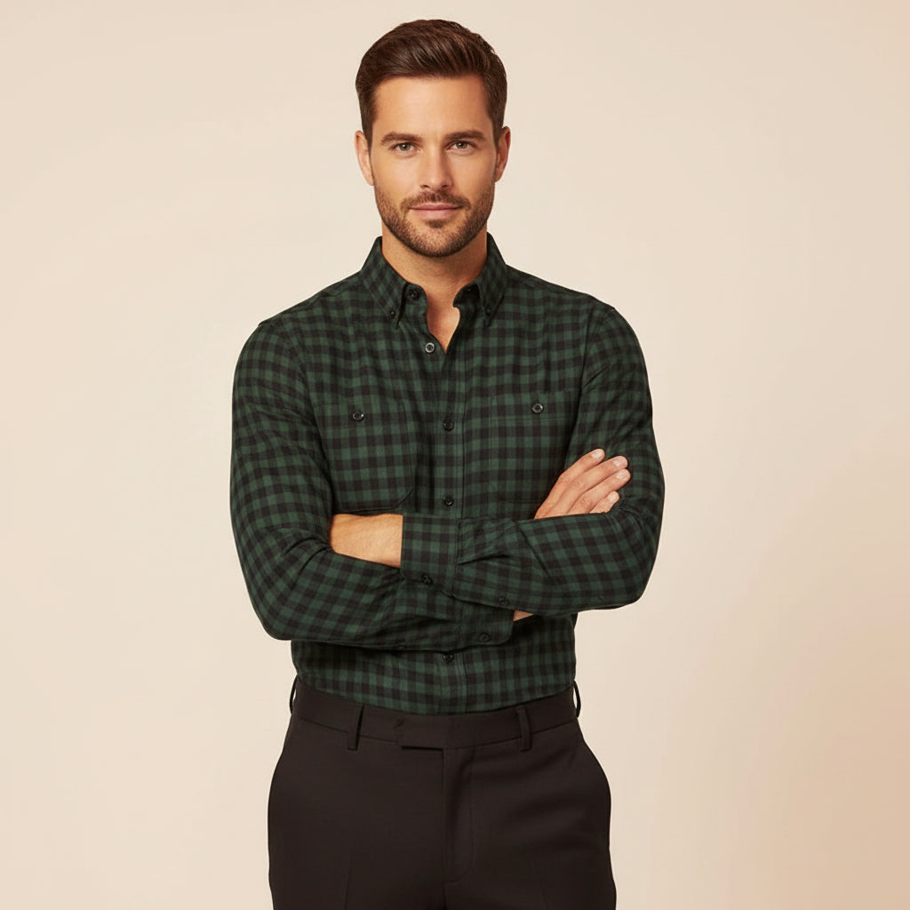 Classic Green Checked Button Shirt