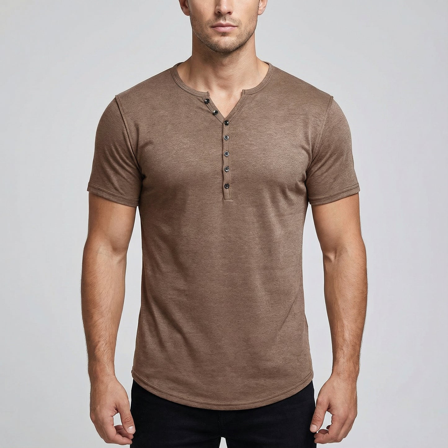 Men’s Short Sleeve Henley Shirt With Button Placket