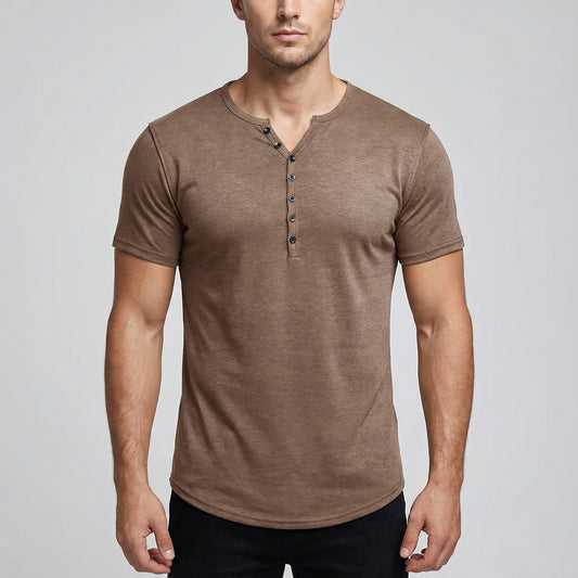 Men’s Short Sleeve Henley Shirt With Button Placket
