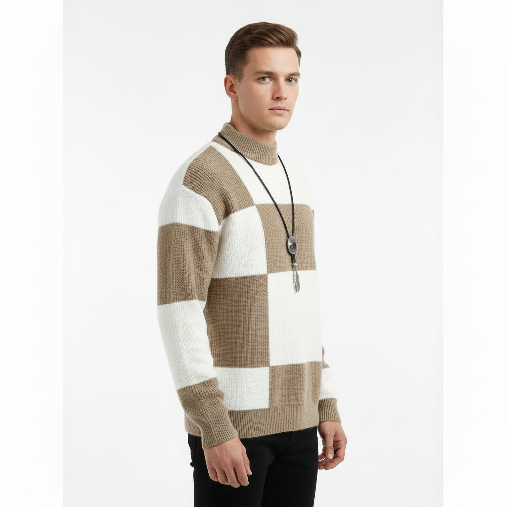 Block Stripe Knit Crew Sweater