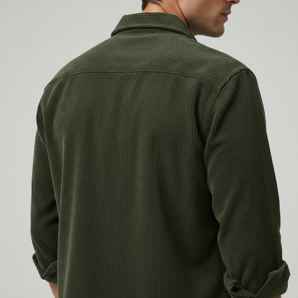 Men’s Corduroy Long Sleeve Button Up Shirt With Chest Pockets