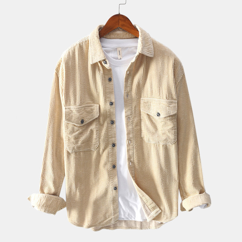 Men’s Corduroy Long Sleeve Button Up Shirt With Chest Pockets