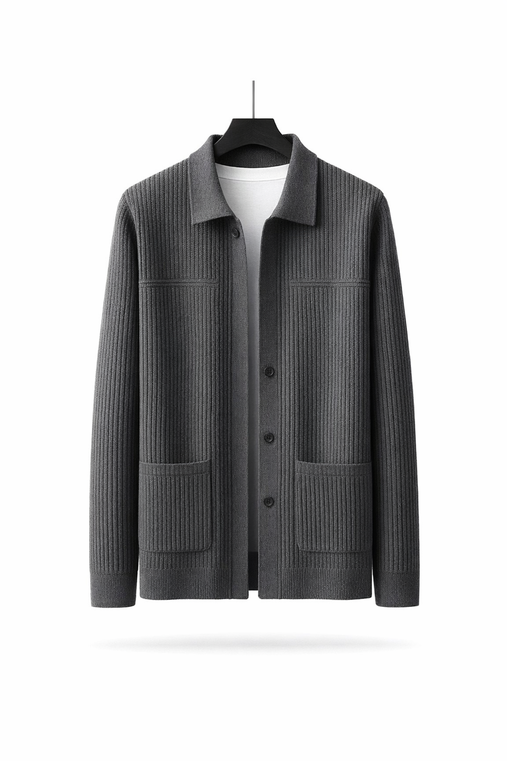 Rib Knit Button-Front Cardigan Jacket