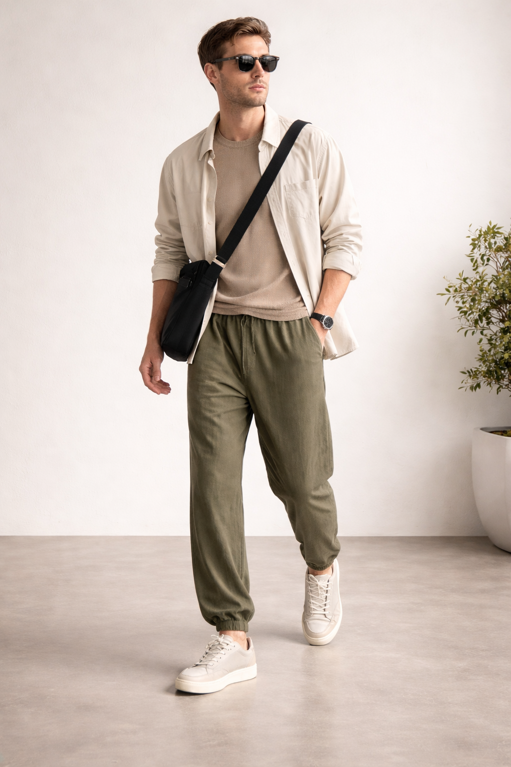 Men’s Home Lounge Pants with Drawstring Waist and Cuffed Leg