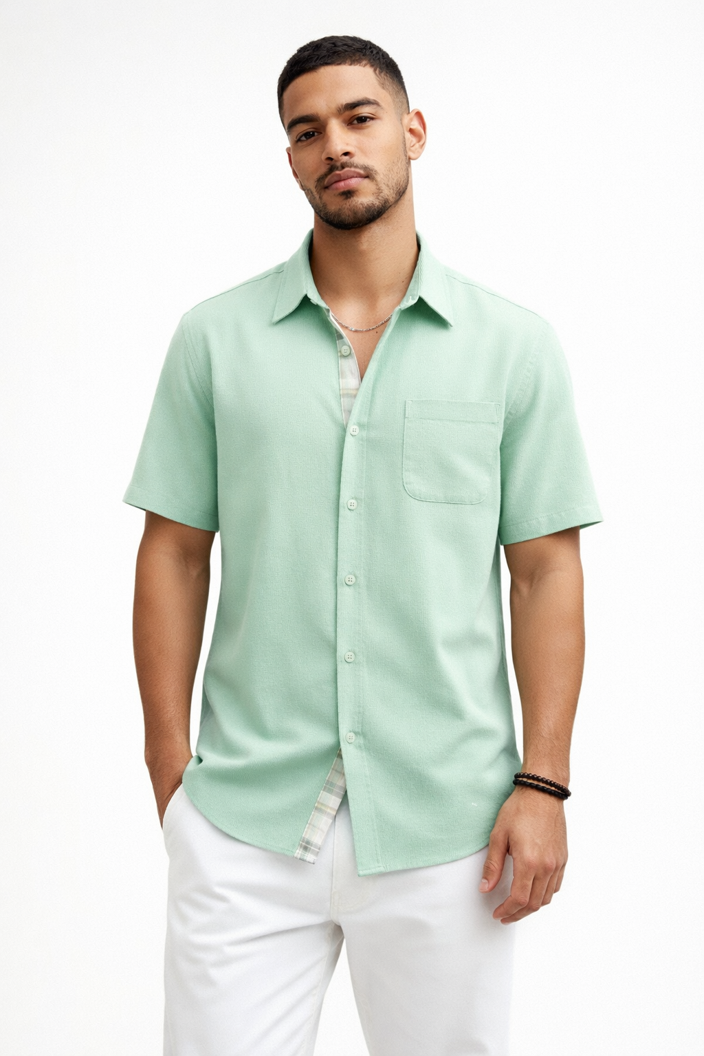 Textured Short Sleeve Button Shirt